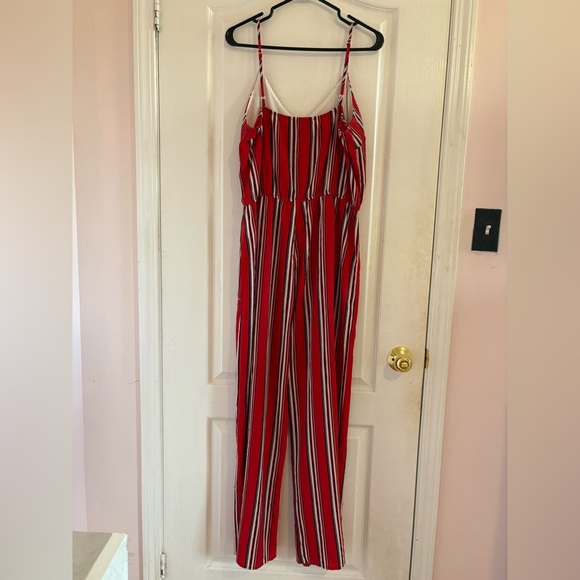 U2B Red Striped Jumpsuit Spaghetti Straps Size 0XL - Picture 2 of 6